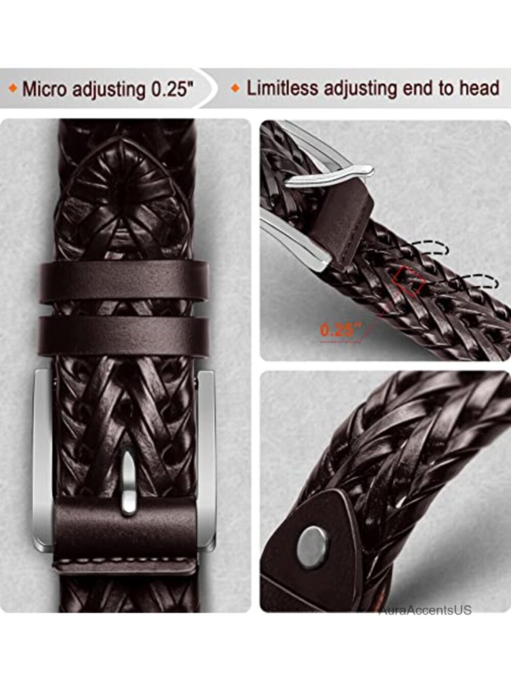 Men's 2-Pack Braided Woven Leather Belts 1 3/8" - Adjustable Golf Casual - Picture 4 of 6